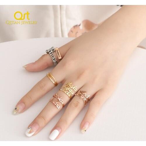 QITIAN Free Size Custom Ring,Personalized Name Ring Jewelry ,Custom Nameplate Ring For Couple ,Stainless Steel Rings For Women