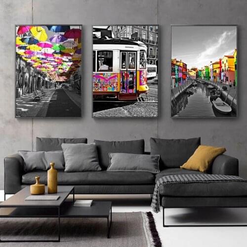 Retro Landscape Nordic Canvas Painting Wall Art Printing Colorful Umbrella Poster Home Decoration Living Room Black Picture Art