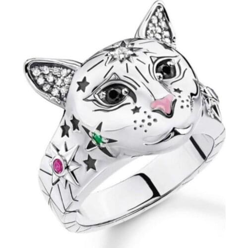 Cat Head Design Ring Silver Color Cocktail Party Womans Finger Accessories For Little Girl Birthday Gifts Drop Shipping