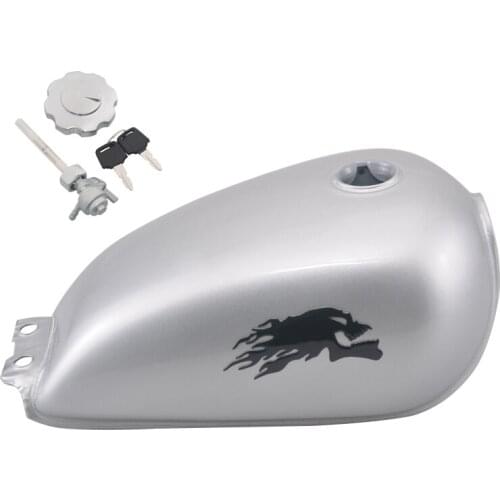 Silver Metal Motorcycle Fuel Gas Tank 9L/2.4 Gal Vintage Oil Box Black Skull Stickers Kit For Suzuki GN125 GN 125 Model