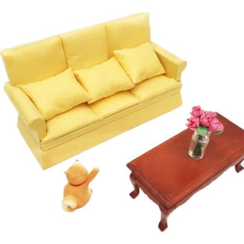 Mini Dollhouse Furniture Cloth Sofa Couch With 3 Full Cushions For Girl Doll House Toys