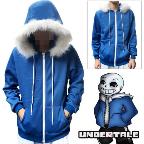 Adult Undertale COOL SKELETON Sans Cosplay Hoodies Blue Coat Unisex Jacket Halloween Costumes Hooded Sweater With White Nap