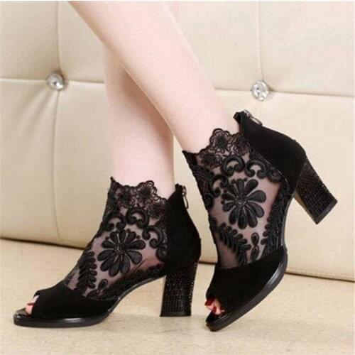 Summer mesh Peep Toe sandals sexy heels single shoes women shoes in Europe America 2020 spring summer Pumps gauze mujer