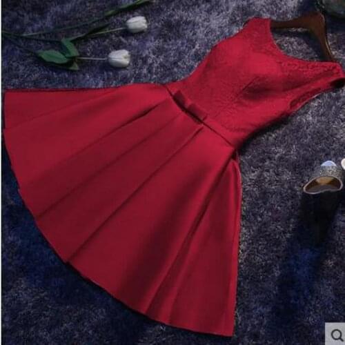 Vestido De Noche 2020 Sweet Short Evening Dresses Fashion O-neck Sleeveless Lace Party Prom Gown Women Slim Formal Dress