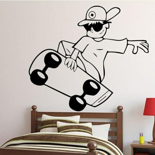 Skateboarding Sport Wall Sticker Cartoon Skate Boy Pattern Vinyl Wall Decals for Boys Bedroom Decor Accessories Removeable Z57