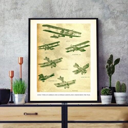 Vintage Airplane Collection Canvas Poster WW1 German and Austrian Aeroplanes Print Antique Wall Art Picture Decorative Painting
