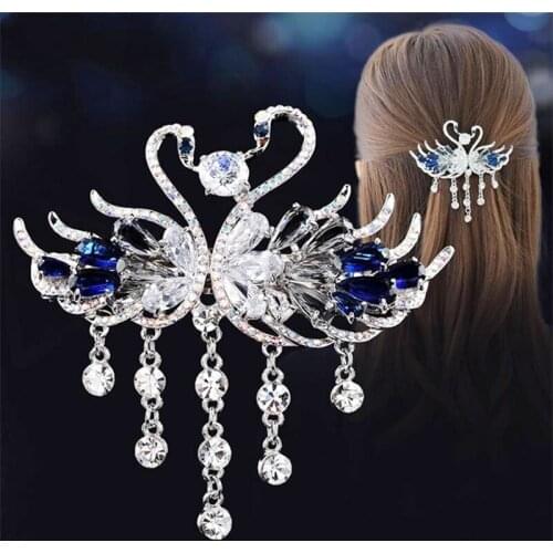 Crystal Swan Decor Hair Top Clip Hair Decor Bridal Hair Accessories Crystal Hair Antique Tassel Hair Clips Accessories Jewelry
