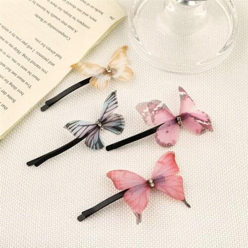 Women Butterfly Hair Pin Fashion Butterfly Hairpin Cloth Hair Clip Retro Blue Barrettes Headwear Hair Accessories