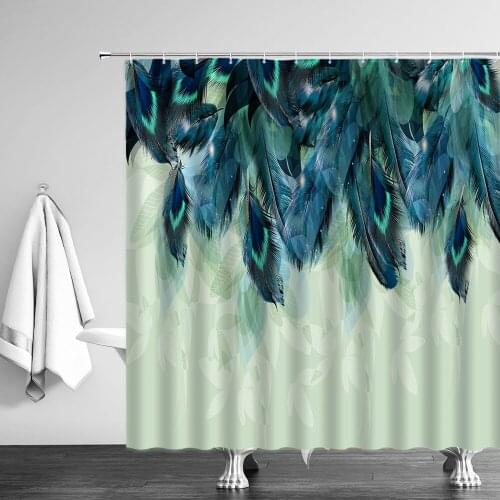 Polyester Fabric Shower Curtains Set 3D Peacocks Feather Printed Curtain Chinese Bird Waterproof Home Bathroom Decor Bath Screen