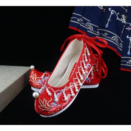 Hanfu Dance Performance Embroidered Shoe Beaded Bride Wedding Shoes for Women Xiuhe Chinese Traditional Zapatillas Zapatos