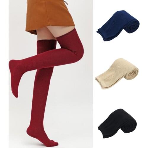 Women Stockings Solid Color Thigh High Knitted Long Socks Women Stretch Over The Knee Stockings Mediasчулки женские эротические