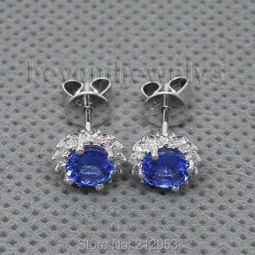 Fine Tanzanite Jewelry Round 5mm 18kt White Gold Natural Tanzanite Stud Earrings For Women,585 Gold AAA Tanzanite For Sale WE042
