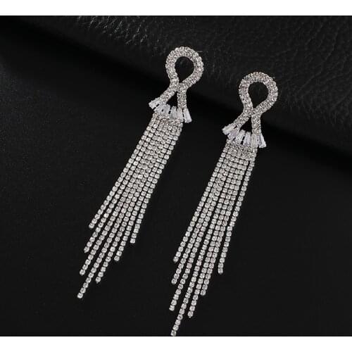 New Style womens Earrings Rhinestone Tassel Dangle Earrings Cubic zirconia Jewelry Dinner Wedding Jewelry Accessories E768