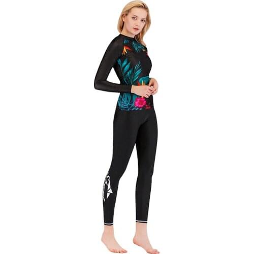 Womens Surfing Wetsuit Long Sleeve UV Sun Protection UPF 50+ Rash Guard Top & Bottom 2 Piece Swimsuit Dive Skin Body Suit