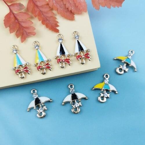 10PCS/Lot Bracelet Necklace Key Chain Charm Bow Pendants Alloy Crystal Enamel Umbrella Shape Jewelry Accessories Charms