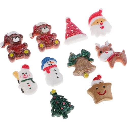 10pcs Assorted Christmas Resin Flatback Embellishment Cabochon for DIY Craft