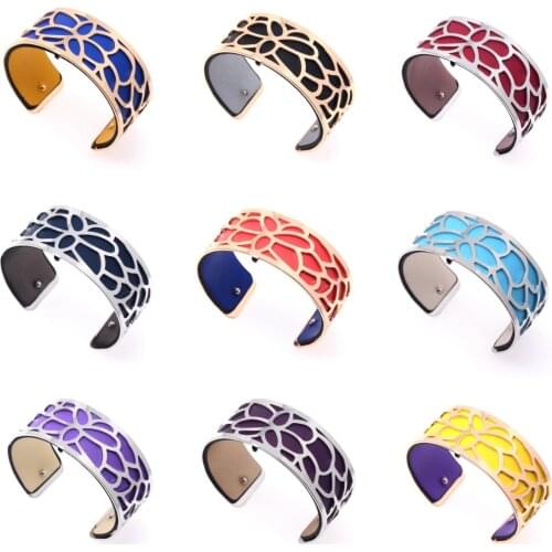 25MM Retro Bangles Strand Nymphaea Lotus Flower Cuff Bracelets DIY Reversible Brown Leather Manchette Punk Bohe Wedding Jewerly