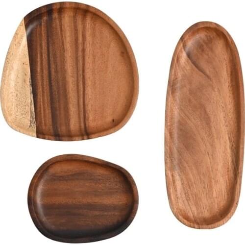 3PCS/Set Woden Plate Pan Plate Fruit Tea Tray Dishes Saucer Dessert Dinner Bread Wood Plates Trays