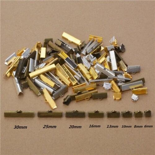 50PCS/lot Ribbon End Fasteners Caps Flat Cover Clasps Leather Cord Clips Wax Cotton Rope Crimp Beads Necklace Bracelet Ends