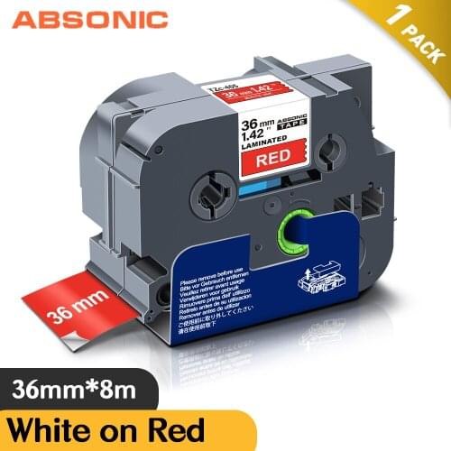 Absonic 36mm Tze-465 TZe261 Compatible for Brother Tze 465 Tze465 White on Red Laminated TZe Tape for Brother P-Touch labelMaker