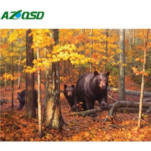 AZQSD Diamond Art Bear Animal Mosaic Full Square Drill Diamond Embroidery Autumn Forest Handicrafts Gift Home Decor Needlework