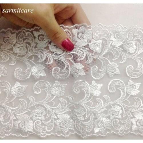 White Mesh Lace Fabric for Wedding Party Dresses Embroidery DIY Lace Fabric Trim Trimming 15cm Width 12yds/lot for Needlework