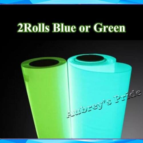 Free Ship 2Rolls Green+Blue 25cmx50cm(10"x20") Glow in Dark Heat Transfer Vinyl Press Cutting Plotter T-shirt DIY Foil Film
