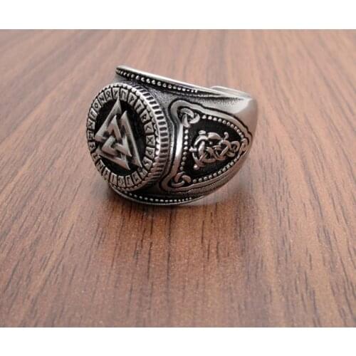 Free Shipping Viking Men Wolves of Odin Valknut Forging Silver Color 316L Stainless Steel Ring Nordic Amulet Biker Jewelry