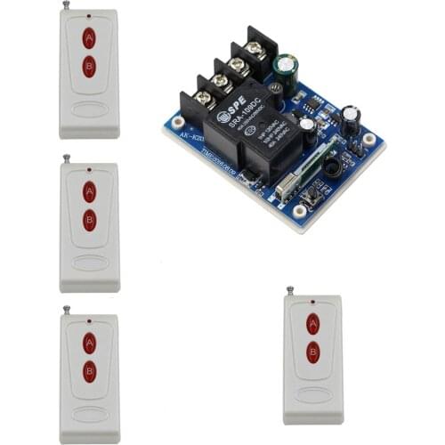 DC12V 24V 36V 48V 1CH 30A RF Wireless Remote Control Switch System 4*Transmitters With Receiver For Appliances Gate Garage Door