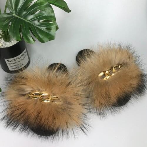 Big Fox Fur Slippers Women Sandals 2021 New Fashion Slides Comfort Flat Flip Flops Fluffy Anti-Slippery Slippers