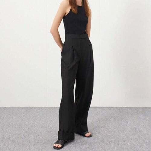 Black Ladies Office Trousers Women High Waist Pants Pockets Female Pleated Wide Leg Solid clothes streetwear album jogger cargo