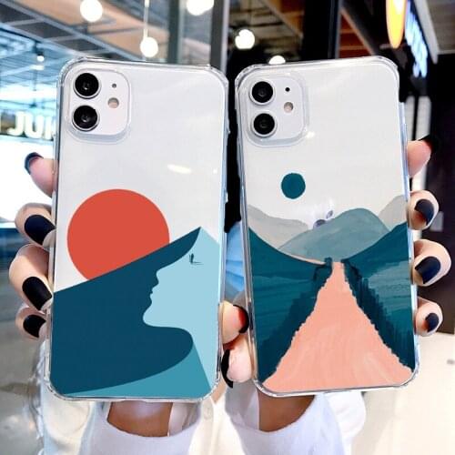 Mountain Sunset Scenery Phone Case For iPhone 11 12 Pro Max 6s 7 8 Plus SE 2020 X XR XS MAX Sunrise Soft Clear Transparent Cover