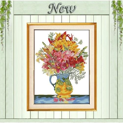 Blossom colorful flowers vase decor painting counted print on canvas DMC 11CT 14CT kits Cross Stitch embroidery needlework Sets