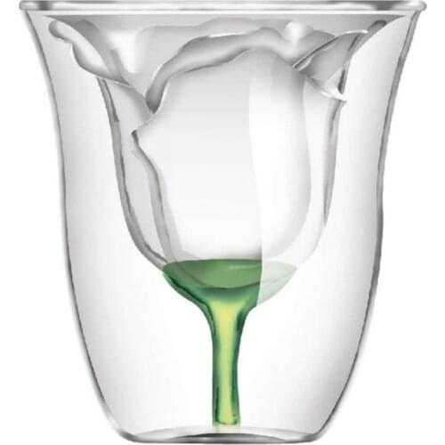 Design Rose Shape Double Wall Bilayer Wine Glass Cocktail Flip Liquor Cup Household Bar Lover Gift Cocktail Shaker Cups