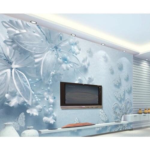 Home Decoration 3d stereoscopic wallpaper Beautiful blue 3d transparent flower butterfly photo mural wallpaper