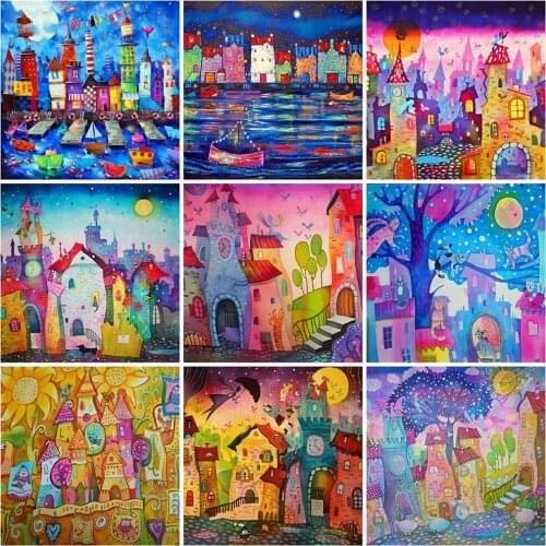 EverShine Diamond Painting Landscape Picture Of Rhinestones Diamond Embroidery Town Full Square Mosaic Cartoons Wall Art