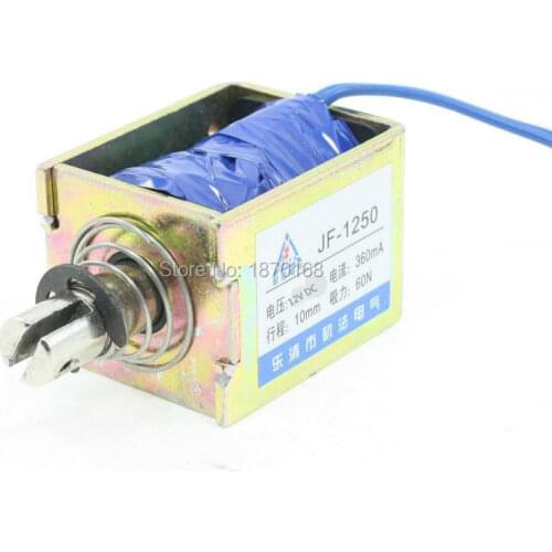 JF-1250B DC 12V 24V 360mA Type Push Pull Open Frame Wet-valve Solenoid Electromagnet, 10mm 60N 13