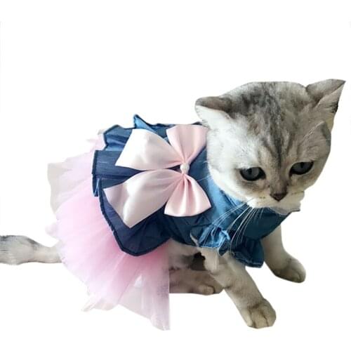 Beautiful Pet Cat Dress Elegant Fashion Girl Puppy Kitten Pricess Bowknot Dress Wave Lace Skirt