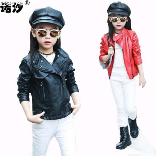Jacket coat for girls high quality short style PU leather jacket Autumn&Summer kids clothes child outwear jacket for girls 4-15Y