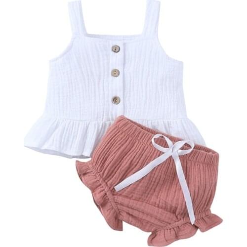 A5YC Infant Baby Girls Summer 2pcs Outfits Buttons Sleeveless Tank Top Mini Shorts
