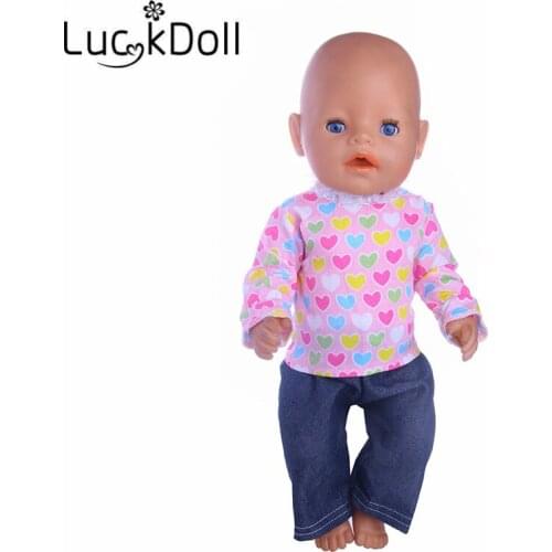 LUCKDOLL Ruffled Round Neckline Blouse & Jeans for 43 cm Doll or 18 inch Doll Clothes for Dolls