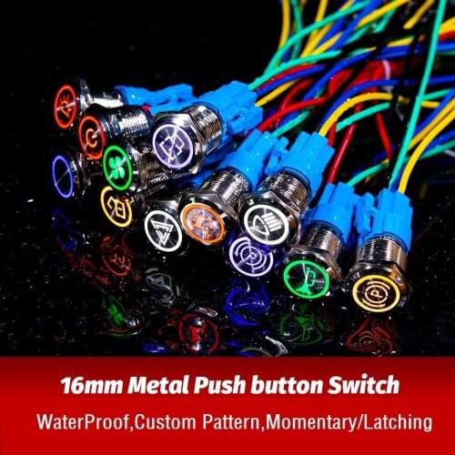 16mm Alumina Metal Led logo Light Latching fixed Button Switch customizable Car speaker horn buttonswitch Momenary/Latching