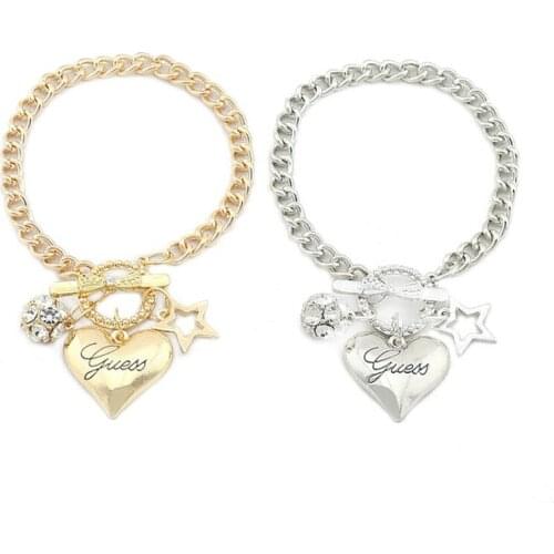 Fashion Silver Gold Women Jewelry Crystal Cuff Charm Bangle Chain Pendant Bracelet For Valentines Day Gift