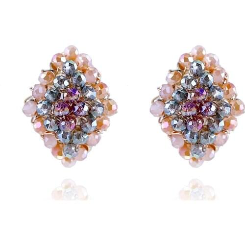 Trendy Crystal Stud Earrings for Women and Girls Handmade Beaded Geometry Shape Statement Earrings Jewelry Bijoux