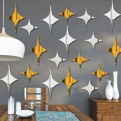 20Pcs Star Shaped 3D Acrylic Wall Stickers Mirrored Removable Living Room Ceiling Mirror Sticker Home Decoration Stickers