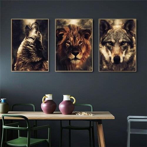 Watercolor Wolf Lion Eagle Elephant Wall Art Canvas Painting Nordic Posters and Prints Wall Pictures for Living Room Home Decor