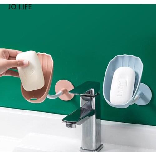 JO LIFE Portable Shell Soap Dish Punch Free Draining Soap Box Creative Wall-mounted Sponge Rack Phone Stand Storage Holder