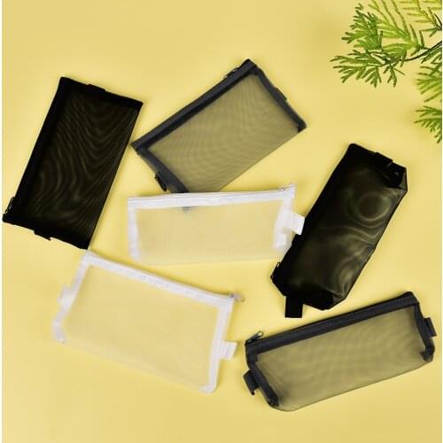 Transparent Clear File Folder Zipper Pencil Pouch Pencil Bag School Supplies Stationary Mesh Pencil Case Office Student Pen Box