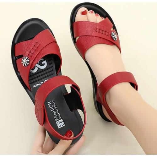 Female summer shoes womens leather non slip soft sole comfortable flat sandals mother walking shoes women beach shoes