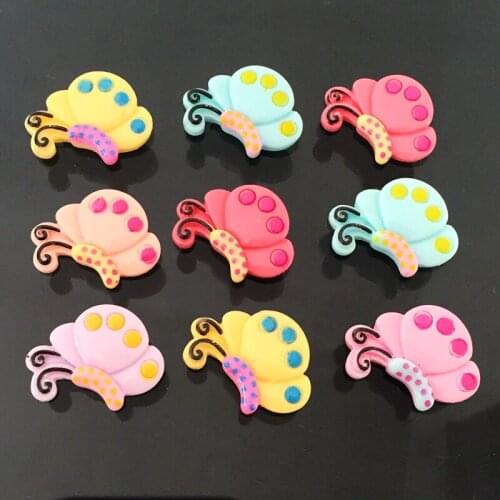 DIY 20pcs colorful fly butterfly artificial mixed color, clip-thin buttons for clothing resin crafts-S542